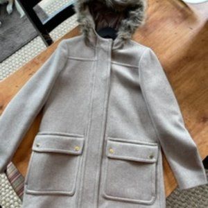 J.CREW Wool Coat with Fur Trimmed Hood, size 2 women's